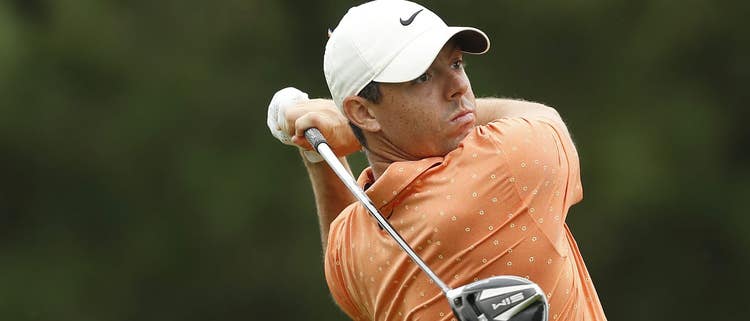 MEMPHIS, TENNESSEE - AUGUST 01: Rory McIlroy of Northern Ireland plays his shot from the 17th tee during the third round of the World Golf Championship-FedEx St Jude Invitational at TPC Southwind on August 01, 2020 in Memphis, Tennessee. (Photo by Michael Reaves/Getty Images)